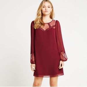 BCBG Babydoll Lace Maroon Long-Sleeve Dress